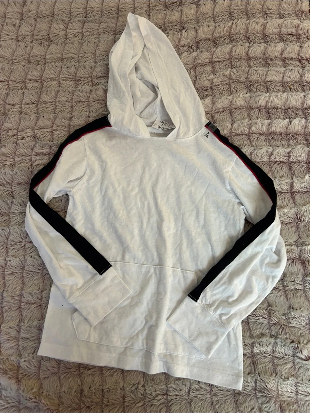 The Children's Place White Hoodie with Black & Red Stripe Accents